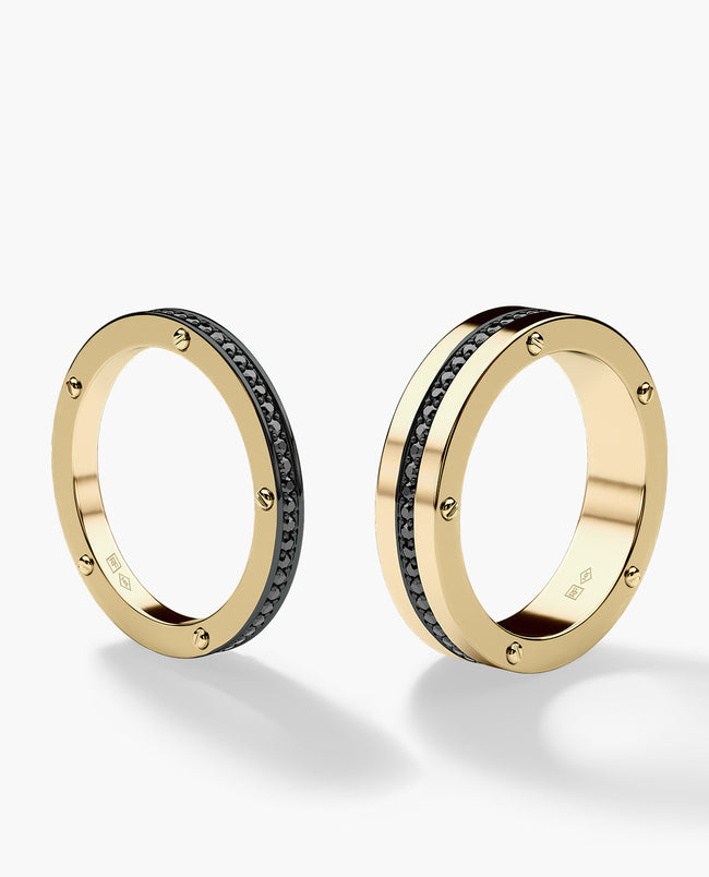 NORSE Gold Matching Black Diamond Wedding Band Set