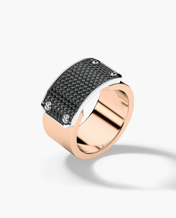 Sample - DONLIN Two-Tone Gold Ring with Plate and 0.90ct Black Diamonds - Wide Version