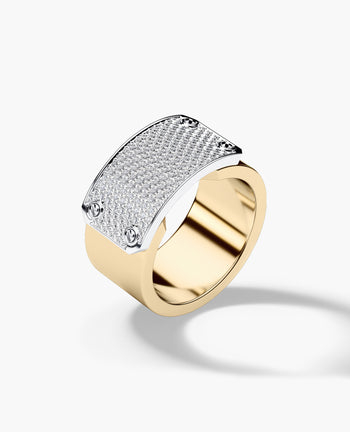 Sample - DONLIN Two-Tone Gold Ring with Plate and 0.90ct Diamonds - Wide Version