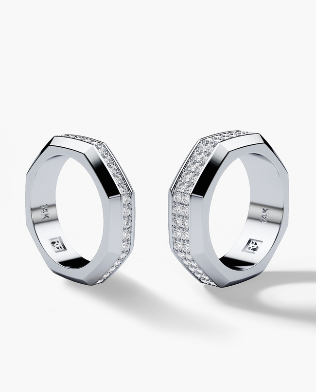 LINCOLN Gold Matching Wedding Band Set with 1.60ct & 0.80ct Diamonds