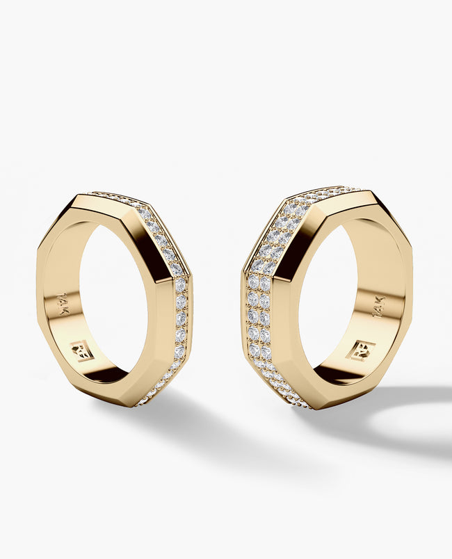 LINCOLN Gold Matching Wedding Band Set with 1.60ct & 0.80ct Diamonds