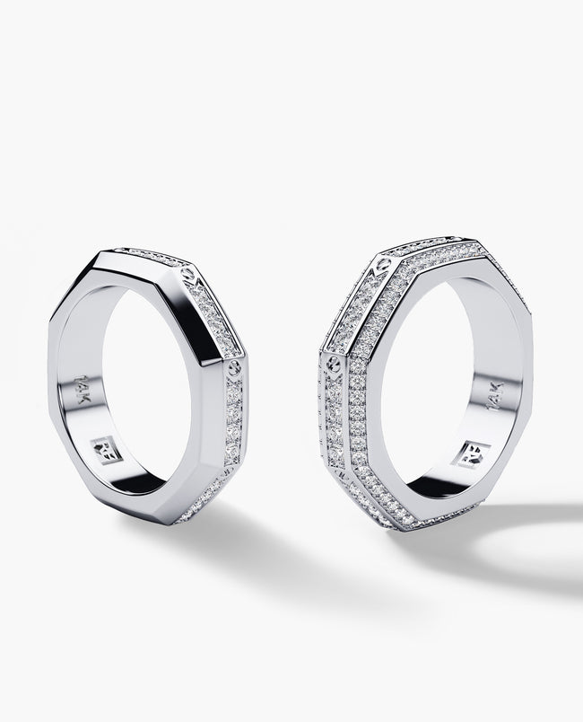 LINCOLN Gold Matching Wedding Band Set with 1.50ct & 0.60ct Diamonds