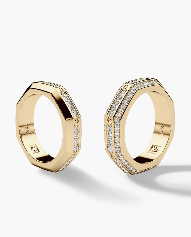 LINCOLN Gold Matching Wedding Band Set with 1.50ct & 0.60ct Diamonds