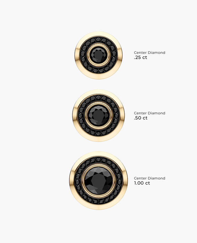 HALO Gold Round Cut Single Stud Earring with 0.50ct - 1.35ct Black Diamonds