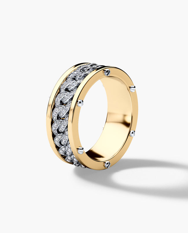 Ready to Ship - KENSINGTON Two Tone Gold Cuban Link Ring with 0.65ct Diamonds