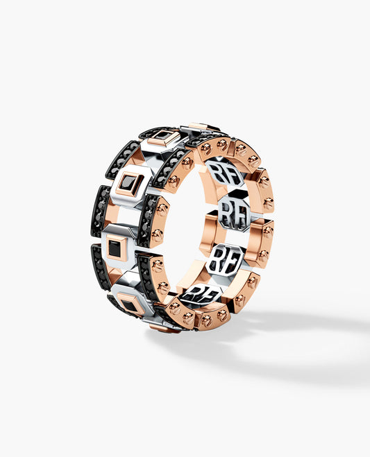 Ready to Ship - LA PAZ 14k Rose & White Gold Ring with 1.20ct Black Diamonds
