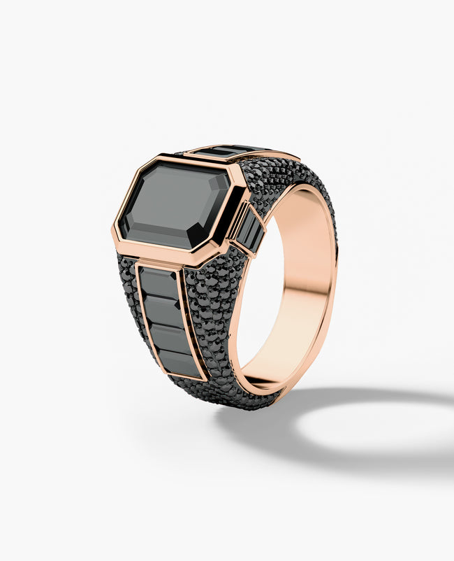 ROCHESTER Gold Unique Mens Signet Ring with Black Diamonds