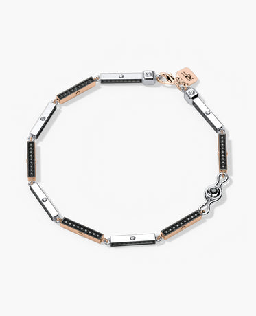 BAR CHAIN Two-Tone Gold Bracelet with Black Diamonds - 2.5mm