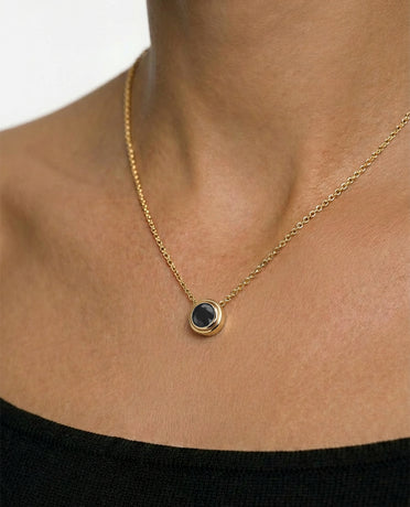 LODE Solitaire Bezel Set Floating Round Cut Black Diamond Necklace