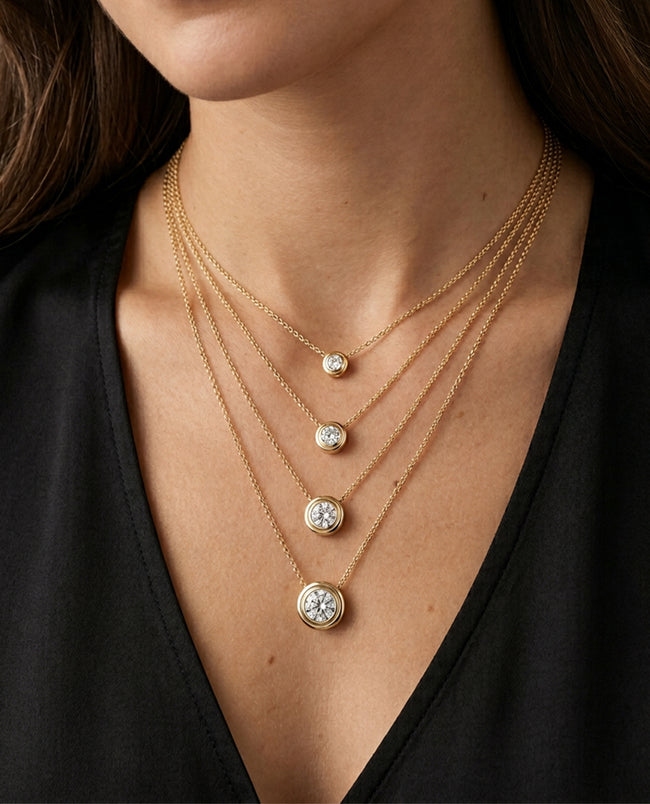 LODE Solitaire Bezel Set Floating Round Cut Diamond Pendant Necklace