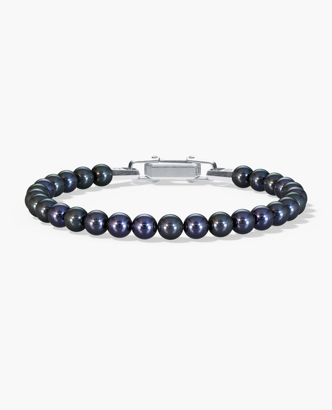 POWER BEADS Bracelet with Silver Lock & Black Pearl