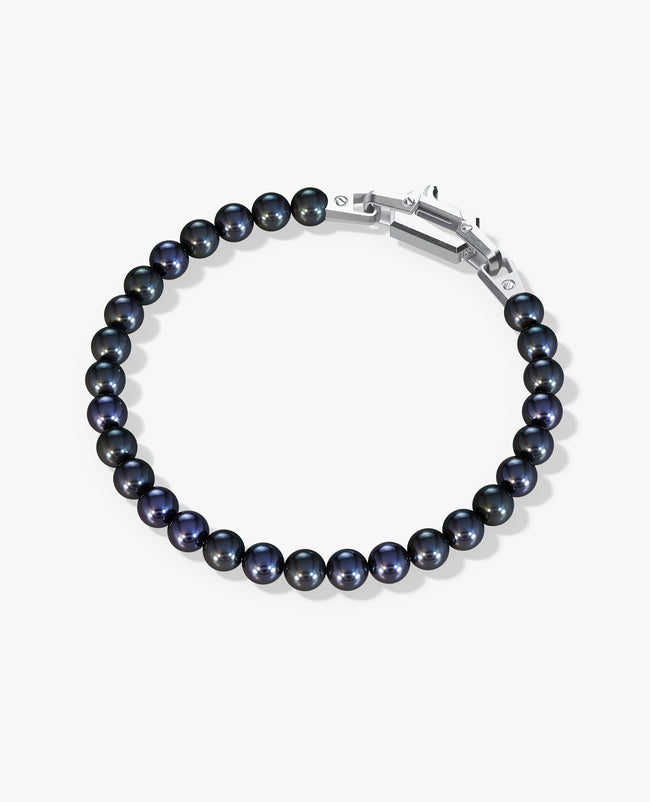 POWER BEADS Bracelet with Silver Lock & Black Pearl