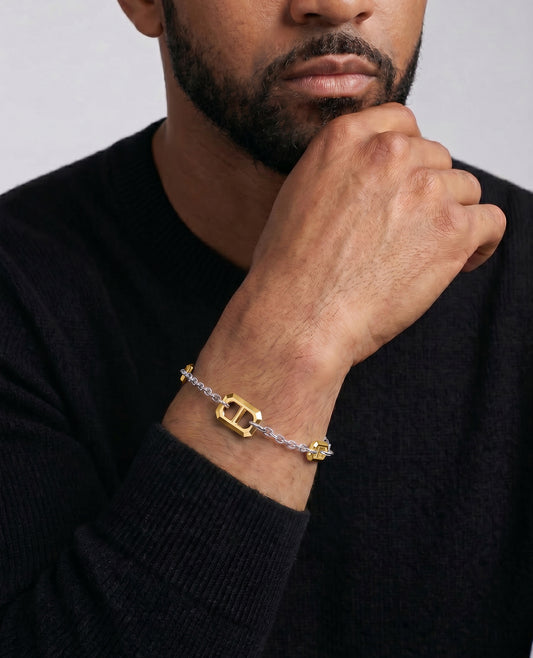HERCULES Two-Tone Silver and 18k Yellow Gold Link Bracelet with Toggle Lock