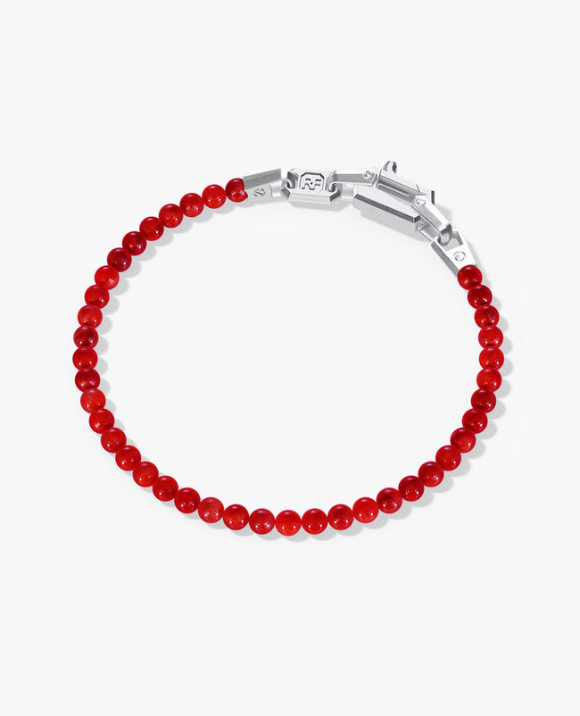 POWER BEADS Bracelet with Silver Lock & Red Coral