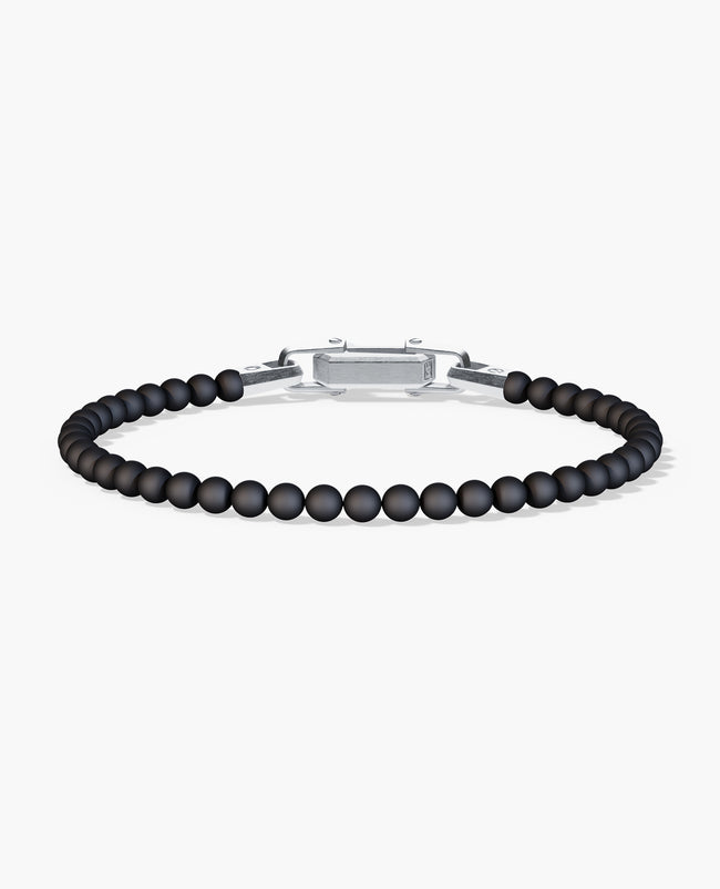 POWER BEADS Bracelet with Silver Lock & Matt Onyx