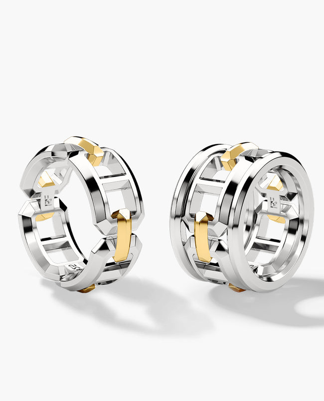 HERCULES Two-Tone Silver and 18k Yellow Gold Matching Wedding Band Set