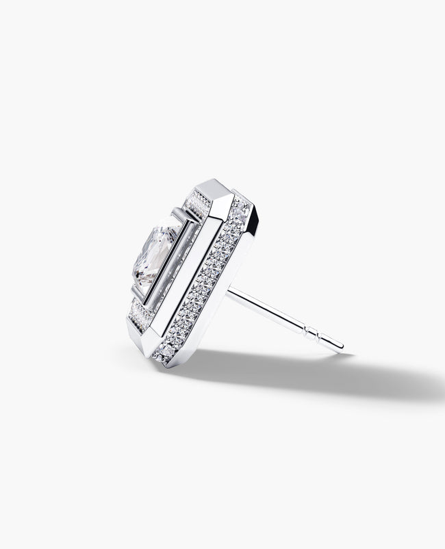 Ready to Ship - HALO Gold Princess Cut Single Stud Earring with 1.40ct Diamonds