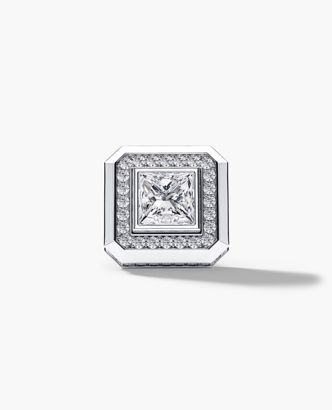 Ready to Ship - HALO Gold Princess Cut Single Stud Earring with 1.40ct Diamonds