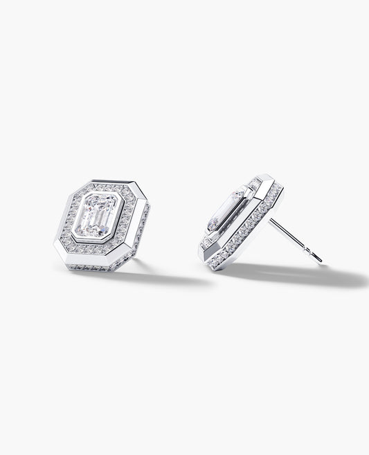 Ready to Ship - HALO Gold Emerald Cut Stud Earrings with 1.40ct Diamonds