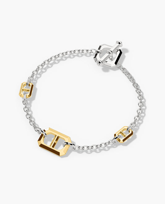 HERCULES Two-Tone Silver and 18k Yellow Gold Link Bracelet with Toggle Lock