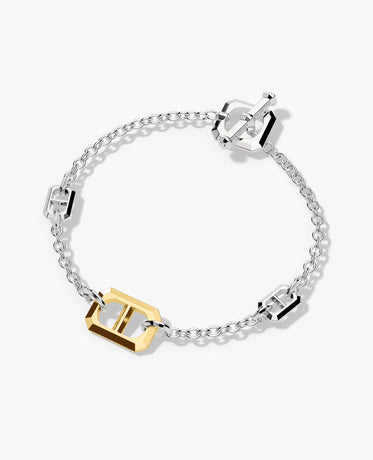 HERCULES Two-Tone Silver and 18k Single Link Yellow Gold Bracelet with Toggle Lock