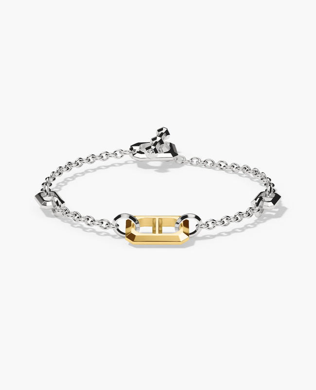 HERCULES Two-Tone Silver and 18k Single Link Yellow Gold Bracelet with Toggle Lock