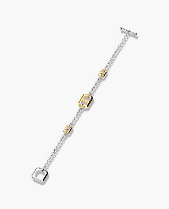 HERCULES Two-Tone Silver and 18k Yellow Gold Link Bracelet with Toggle Lock