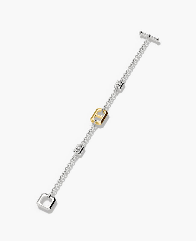 HERCULES Two-Tone Silver and 18k Single Link Yellow Gold Bracelet with Toggle Lock