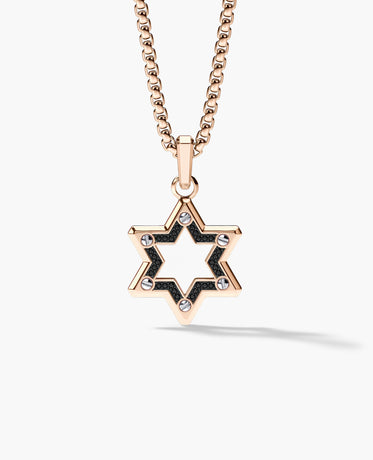 STAR OF DAVID Two-Tone Gold Pendant with Black Diamonds