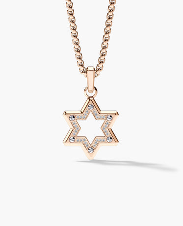 STAR OF DAVID Two-Tone Gold Pendant with 0.15ct Diamonds - 35 mm