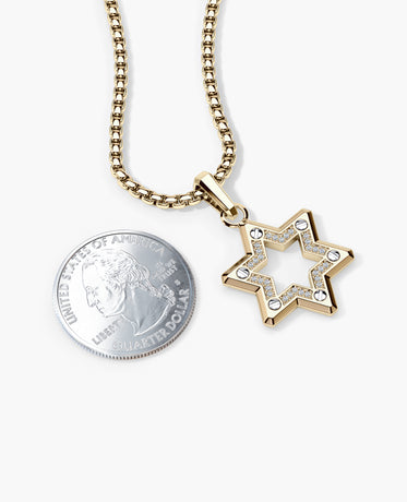STAR OF DAVID Pendant in Two-Tone Gold with 0.15ct Diamonds - 35 mm