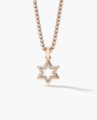 STAR OF DAVID Two-Tone Gold Pendant with 0.10ct Diamonds - 25mm