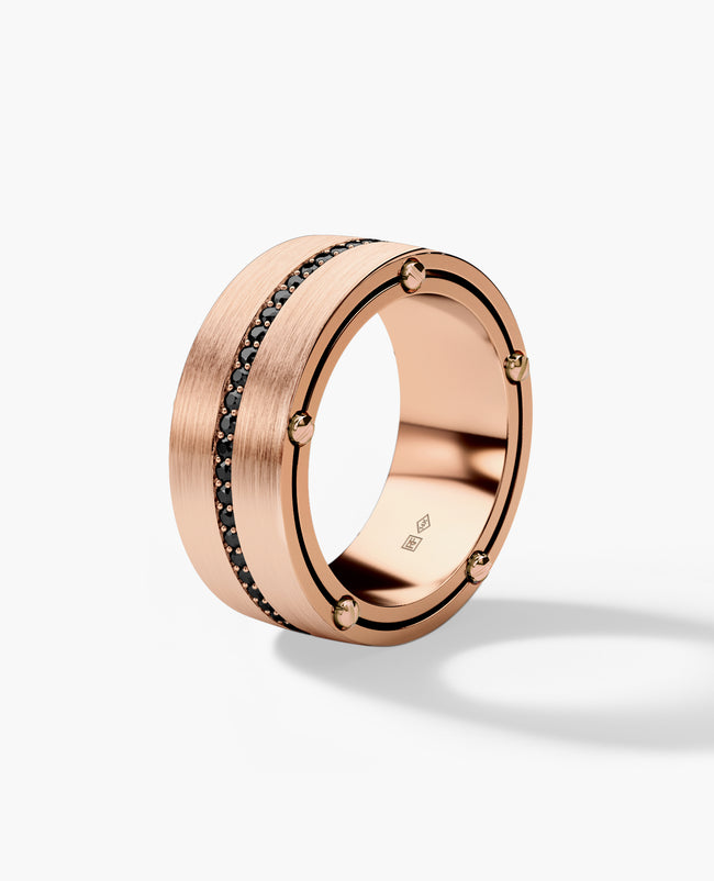 FRANKLIN Comfort Fit Gold Ring with 0.50ct Black Diamonds - 9mm - Wide Version