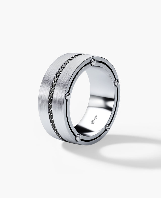 FRANKLIN Comfort Fit Gold Ring with 0.50ct Black Diamonds - 9mm - Wide Version