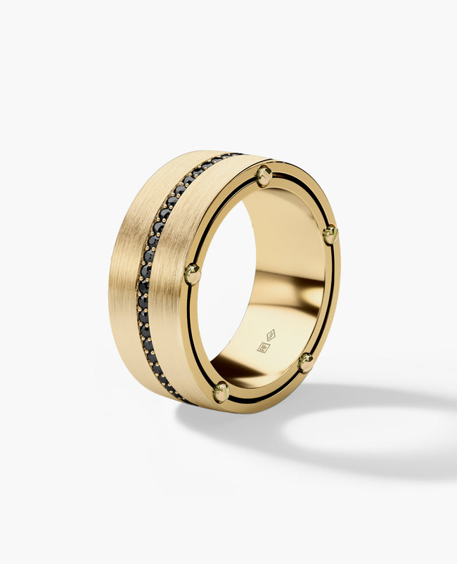 FRANKLIN Comfort Fit Gold Ring with 0.50ct Black Diamonds - 9mm - Wide Version