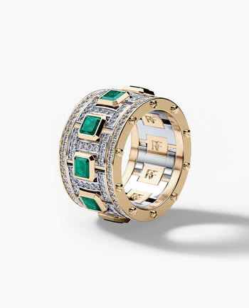 Sample - LA PAZ Two-Tone Gold Ring with 5.75ct Emeralds and Diamonds