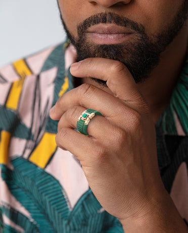 Ready to Ship - LA PAZ Atomic Silicone & 14k Yellow Gold Ring with Malachite