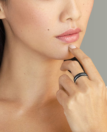 ROPES Two-Tone Gold Ring with 0.70ct Black Diamonds