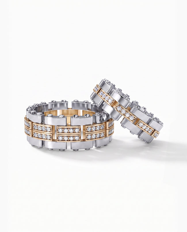 GETCHELL Two-Tone Gold Matching Diamond Wedding Band Set