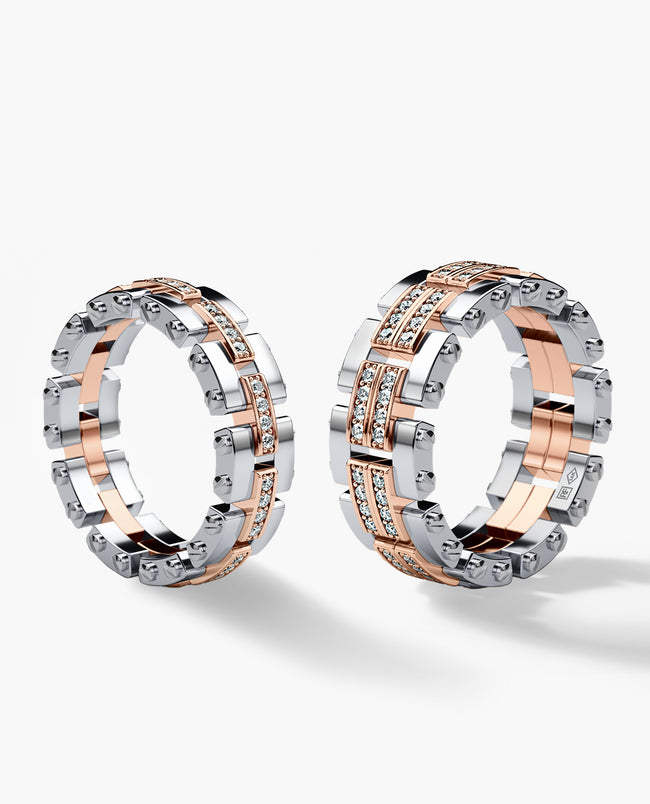 GETCHELL Two-Tone Gold Matching Diamond Wedding Band Set