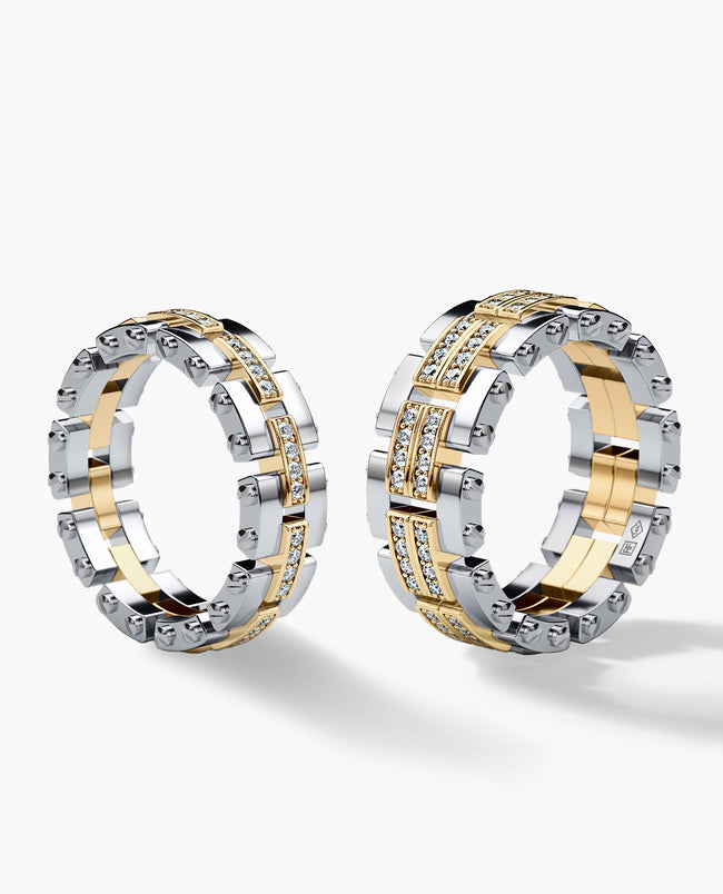 GETCHELL Two-Tone Gold Matching Diamond Wedding Band Set