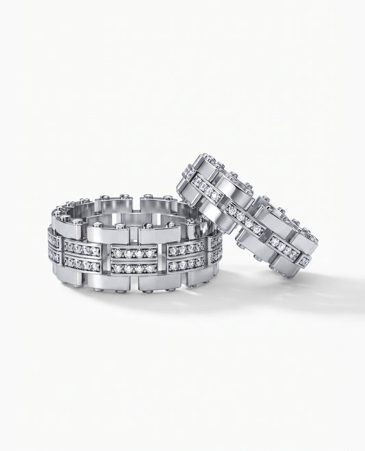 GETCHELL Gold Matching Diamond Wedding Band Set
