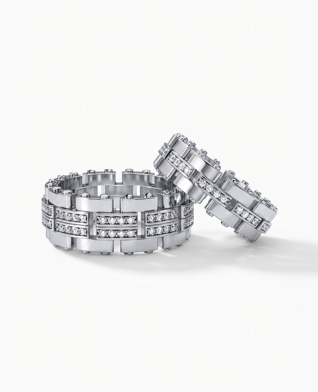GETCHELL Gold Matching Diamond Wedding Band Set
