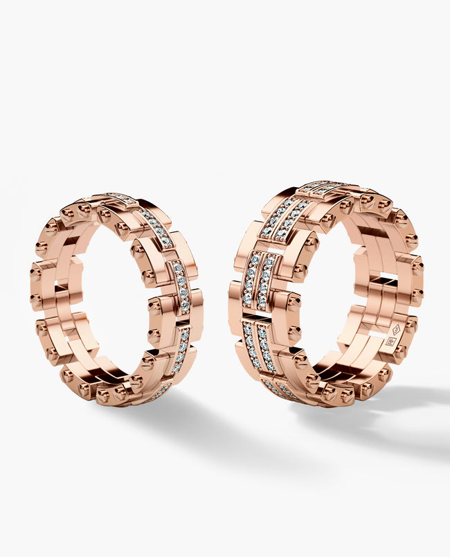 GETCHELL Gold Matching Diamond Wedding Band Set