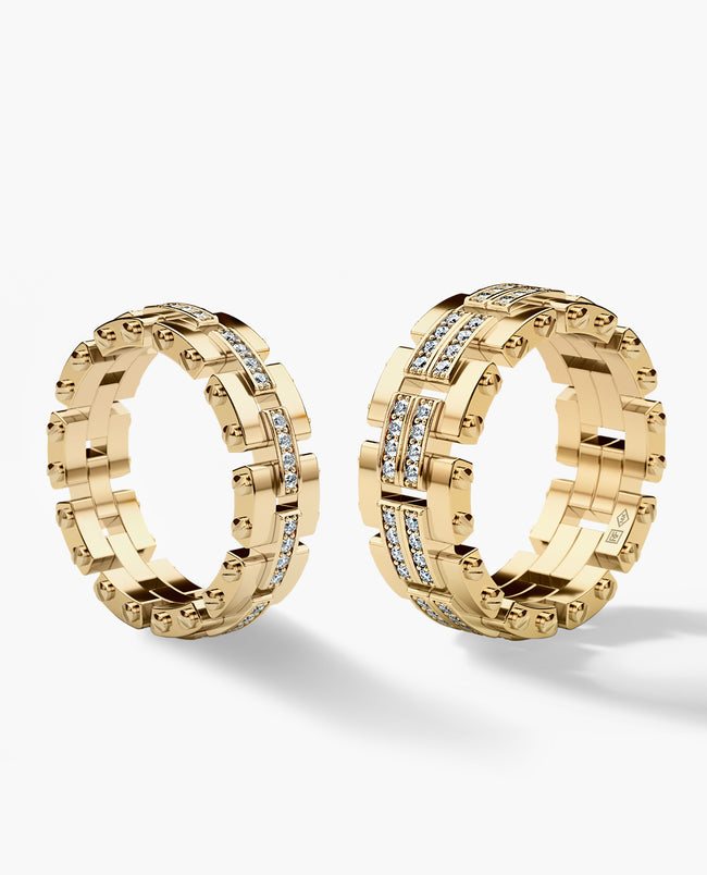 GETCHELL Gold Matching Diamond Wedding Band Set