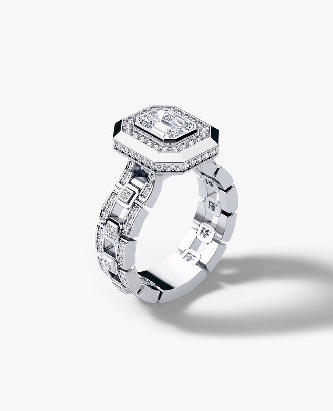 LA PAZ Emerald Cut Diamond Engagement Ring in Gold and Platinum