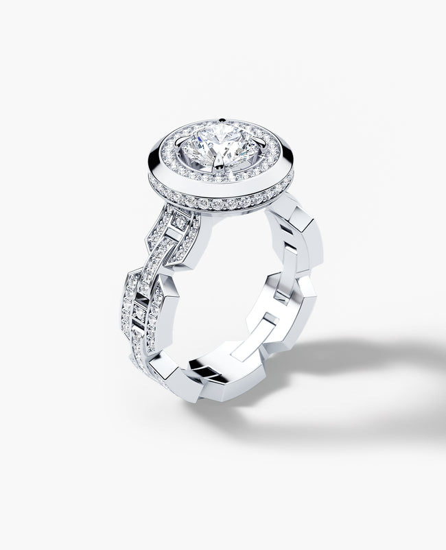BRIGGS Round Cut Diamond Engagement Ring in Gold and Platinum