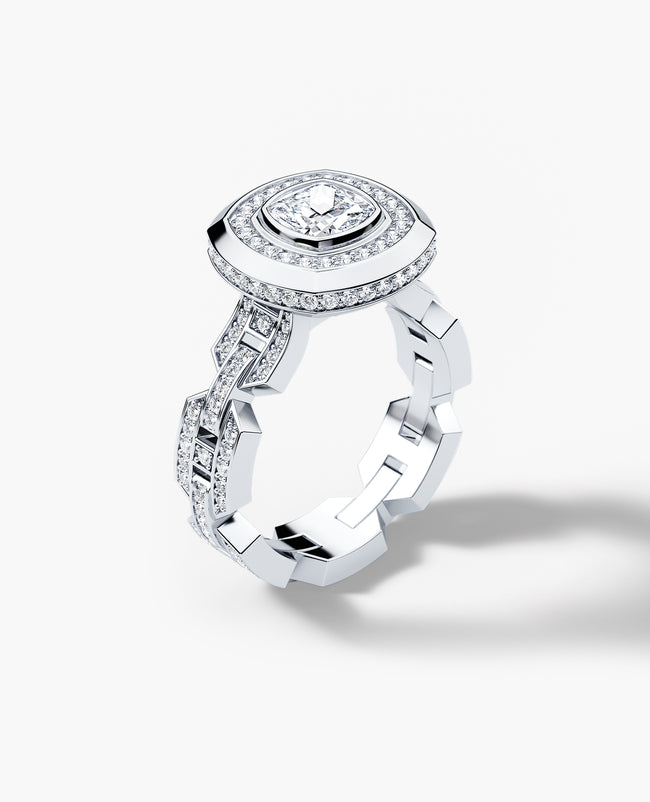 BRIGGS Cushion Cut Diamond Engagement Ring in Gold and Platinum