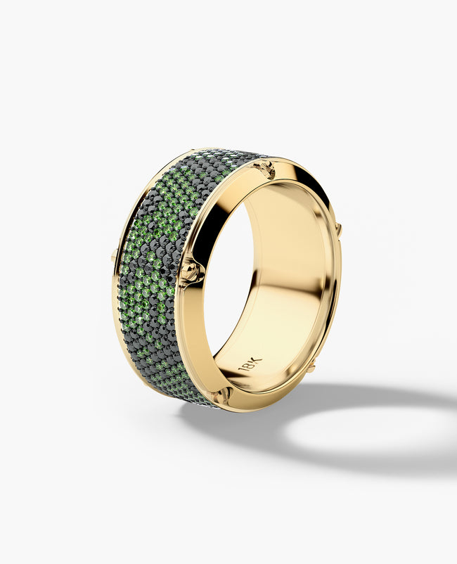 CORTEZ Camouflage Gold Ring with 2.40ct Green and Black Diamonds