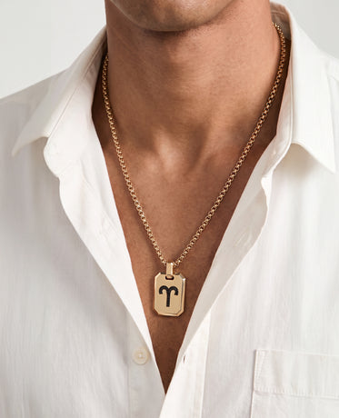 ARIES MINI ZODIAC Dog Tag Gold Pendant with 0.25ct Black Diamonds